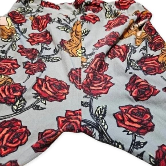 Lularoe OS Belle Beauty and The Beast Disney Grey Red Floral Leggings - Picture 4 of 7